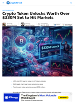 Crypto Token Unlocks Worth Over $330M Set to Hit Markets