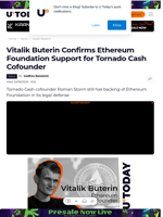 Vitalik Buterin Confirms Ethereum Foundation Support for Tornado Cash Cofounder