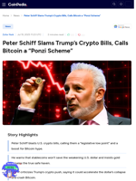 Peter Schiff Slams Trump’s Crypto Bills, Calls Bitcoin a “Ponzi Scheme”