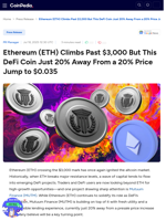 Ethereum (ETH) Climbs Past $3,000 But This DeFi Coin Just 20% Away From a 20% Price Jump to $0.035 : Mutuum Finance
