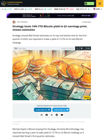 Strategy touts 14% YTD Bitcoin yield in Q1 earnings print, misses estimates