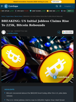 US Initial Jobless Claims Rise To 225K, Bitcoin Rebounds
