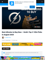 Grok Chose These 3 Altcoins to 100x in August 2025