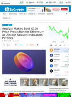 Analyst Makes Bold $10k Price Prediction for Ethereum as Altcoin Season Indicators Persists ⋆ ZyCrypto
