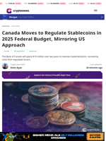 Canada Moves to Regulate Stablecoins in 2025 Federal Budget, Mirroring US Approach