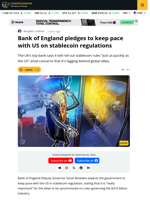 UK’s Top Bank Says Stablecoin Rules Will Roll Out as Quickly as US
