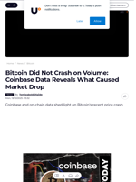 Bitcoin Did Not Crash on Volume: Coinbase Data Reveals What Caused Market Drop - U.Today