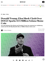 Donald Trump, Elon Musk Clash Over DOGE Sparks $53 Million Solana Meme Coin - Decrypt