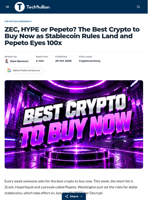 ZEC, HYPE or Pepeto? The Best Crypto to Buy Now as Stablecoin Rules Land and Pepeto Eyes 100x - TechBullion