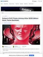 Solana Drift’s IOU Airdrop Plan Sparks Doubts After $285M Hack