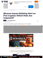 Binance Issues Delisting Alert on Five Cryptos: Which Pairs Are Impacted?