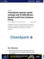 CleanSpark expands capital strategy with $100M Bitcoin-backed credit from Coinbase Prime