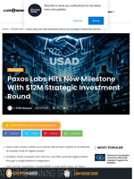 Paxos Labs Hits New Milestone With $12M Strategic Investment Round | Live Bitcoin News