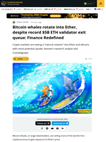 Bitcoin whales rotate into Ether, despite $5B ETH validator exit queue