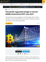 Threshold Upgrades tBTC bridge for Institutional Bitcoin DeFi