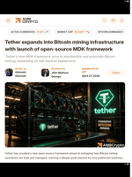 Tether expands into Bitcoin mining infrastructure with launch of open-source MDK framework - AMBCrypto