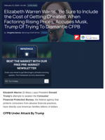 Elizabeth Warren Warns, 'Be Sure to Include the Cost of Getting Cheated' When Factoring Rising Prices, Accuses Musk, Trump Of Trying To Dismantle CFPB  - Benzinga