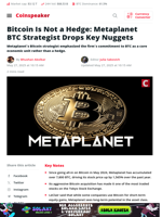 Bitcoin Isn’t a Hedge, Says Metaplanet Strategist