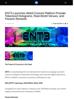 ENT3 Launches Web3 Concert Platform Presale: Tokenized Holograms, Real-World Venues, and Passive Rewards - Visionary Financial