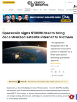Spacecoin signs $100M deal to bring decentralized satellite internet to Vietnam