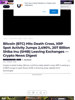 Bitcoin (BTC) Hits Death Cross, XRP Spot Activity Jumps 2,490%, 207 Billion Shiba Inu (SHIB) Leaving Exchanges — Crypto News Digest - U.Today