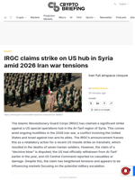 IRGC claims strike on US hub in Syria amid 2026 Iran war tensions