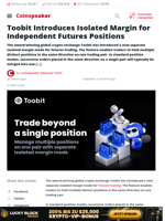 Toobit Introduces Isolated Margin for Independent Futures Positions - Coinspeaker