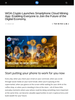 WOA Crypto Launches Smartphone Cloud Mining App: Enabling Everyone to Join the Future of the Digital Economy,  - Visionary Financial