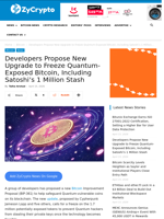 Developers Propose New Upgrade to Freeze Quantum-Exposed Bitcoin, Including Satoshi's 1 Million Stash ⋆ ZyCrypto