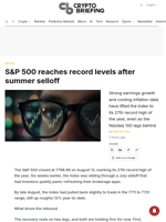 S&P 500 reaches record levels after summer selloff