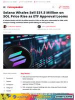 Solana Whales Sell $31.5M as ETF Buzz Lifts Price