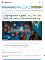 Large-cap alts: LTC gains 12%, XRP at key level, SOL lands double institutional buy - CoinJournal
