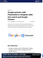 Google partners with Polymarket to integrate odds into search and Google Finance