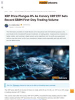 XRP Price Falls 8% As Canary XRP ETF Sets Record ETF Debut