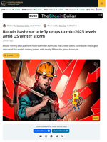 Bitcoin Mining Slows in US During Winter Storm