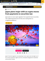 Japan Plans Shift to Securities Rules for Crypto Regulation