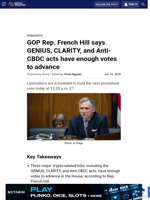 GOP Rep. French Hill says GENIUS, CLARITY, and Anti-CBDC acts have enough votes to advance
