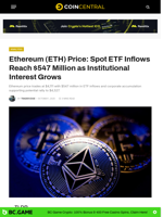 Ethereum (ETH) Price: Spot ETF Inflows Reach $547 Million as Institutional Interest Grows - CoinCentral