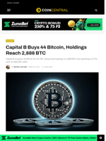Capital B Buys 44 Bitcoin, Holdings Reach 2,888 BTC - CoinCentral