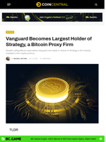 Vanguard Becomes Largest Holder of Strategy, a Bitcoin Proxy Firm - CoinCentral