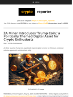 ZA Miner Introduces ‘Trump Coin,’ a Politically Themed Digital Asset for Crypto Enthusiasts