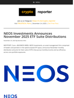 NEOS Investments Announces November 2025 ETF Suite Distributions