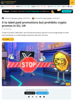 X Lifts Crypto Promo Ban, Allows Paid Partnerships