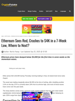 Ethereum Sees Red, Crashes to $4K in a 7-Week Low, Where to Next?