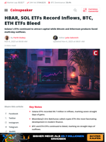 HBAR, SOL ETFs Record Inflows, BTC, ETH ETFs Bleed - Coinspeaker