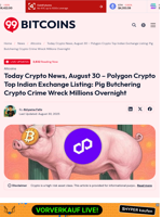 Today Crypto News, August 30 – Polygon Crypto Top Indian Exchange Listing: Pig Butchering Crypto Crime Wreck Millions Overnight - 99Bitcoins