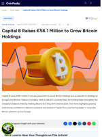 Capital B Raises €58.1 Million to Grow Bitcoin Holdings