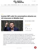 Iranian MP calls for preemptive attacks on US interests in Middle East