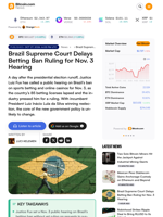 Brazil Supreme Court Delays Betting Ban Ruling for Nov. 3 Hearing