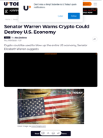 Senator Warren Warns Crypto Could Destroy U.S. Economy